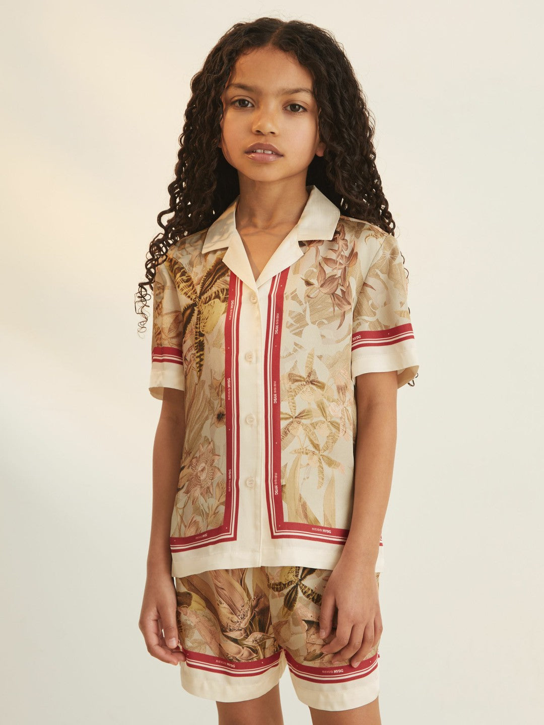 9-13 yrs  | NYBG Satin Floral-Print Shirt in Khaki