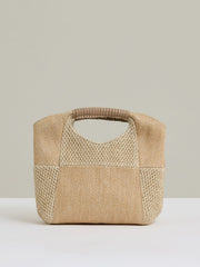 Raffia Patchwork Clutch Bag in Natural