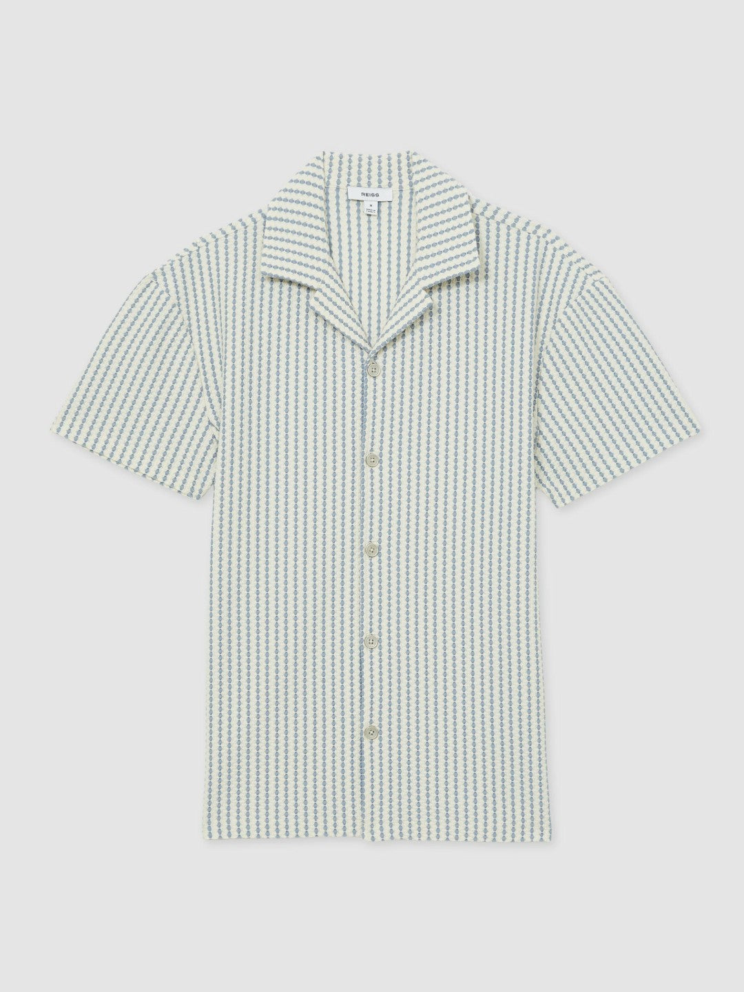 Textured-Stripe Cuban-Collar Shirt in White/Soft Blue
