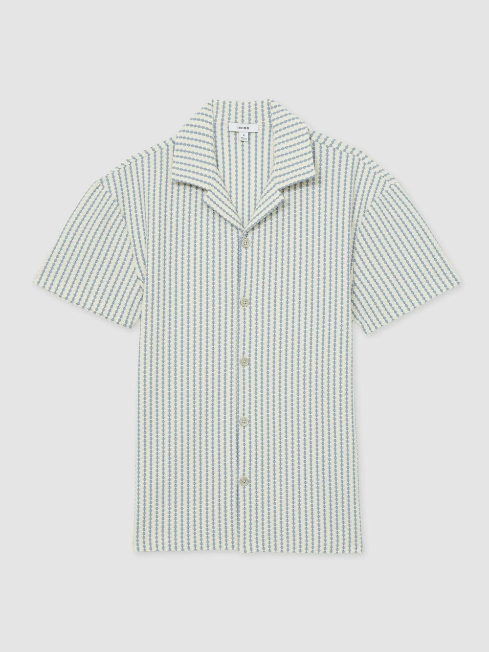Textured-Stripe Cuban-Collar Shirt in White/Soft Blue