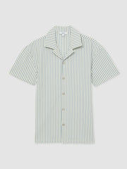 Textured-Stripe Cuban-Collar Shirt in White/Soft Blue