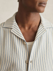Textured-Stripe Cuban-Collar Shirt in White/Soft Blue