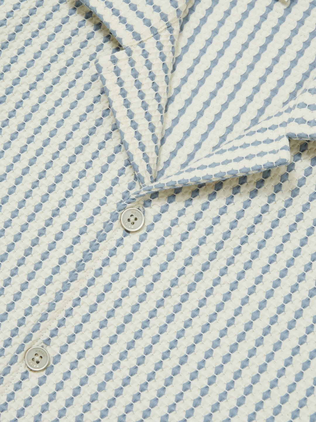 Textured-Stripe Cuban-Collar Shirt in White/Soft Blue