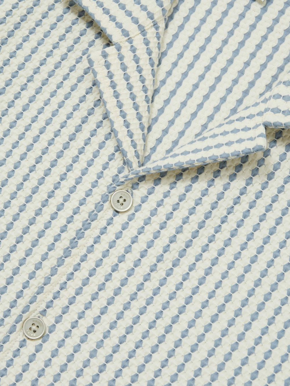 Textured-Stripe Cuban-Collar Shirt in White/Soft Blue