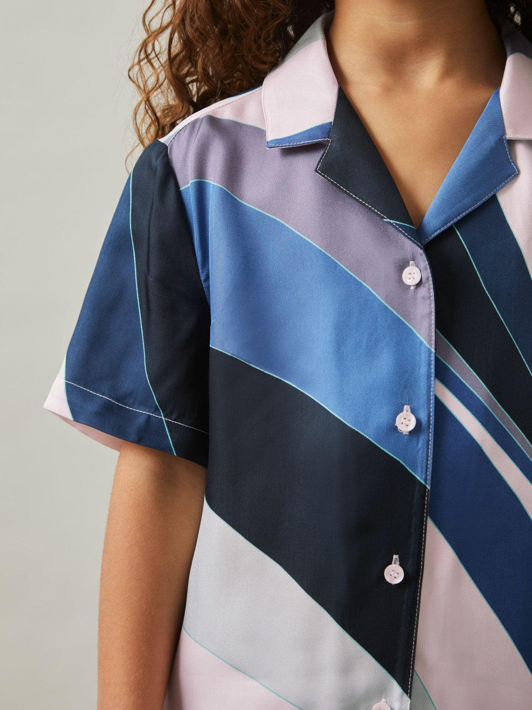9-13 yrs Printed Cuban Collar Shirt in Blue Print