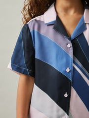 9-13 yrs Printed Cuban Collar Shirt in Blue Print