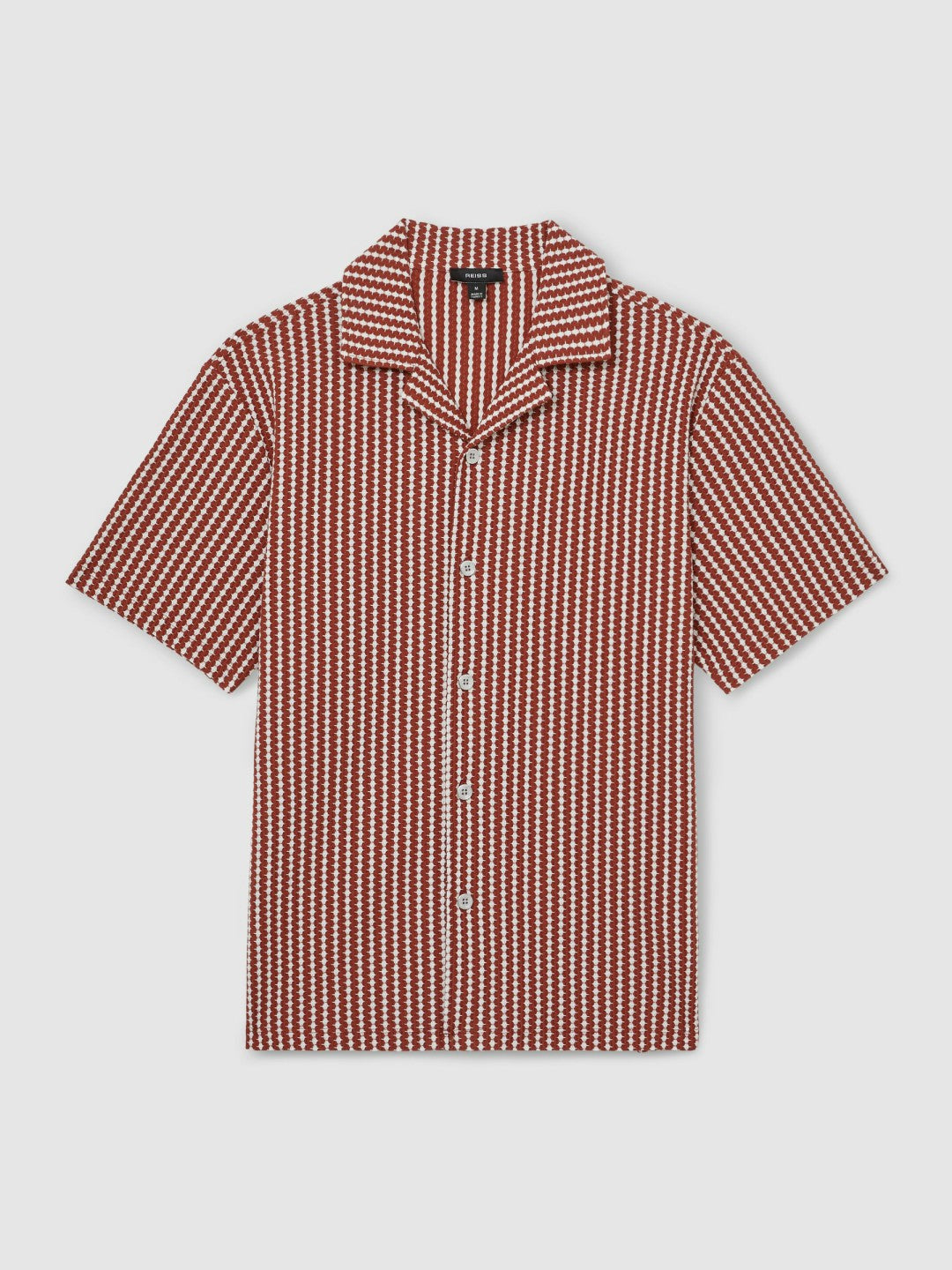 Textured-Stripe Cuban-Collar Shirt in Rust Red/White