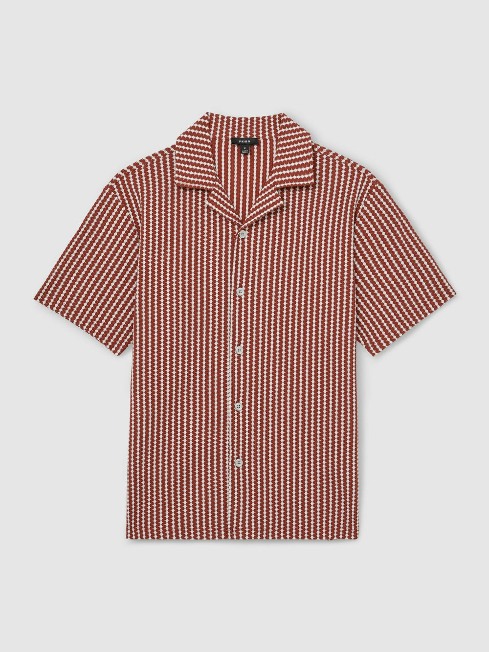 Textured-Stripe Cuban-Collar Shirt in Rust Red/White