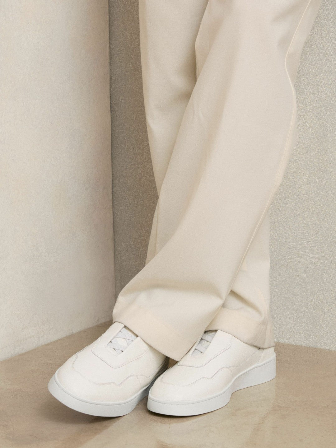 Leather Elasticated-Lace Trainers in White