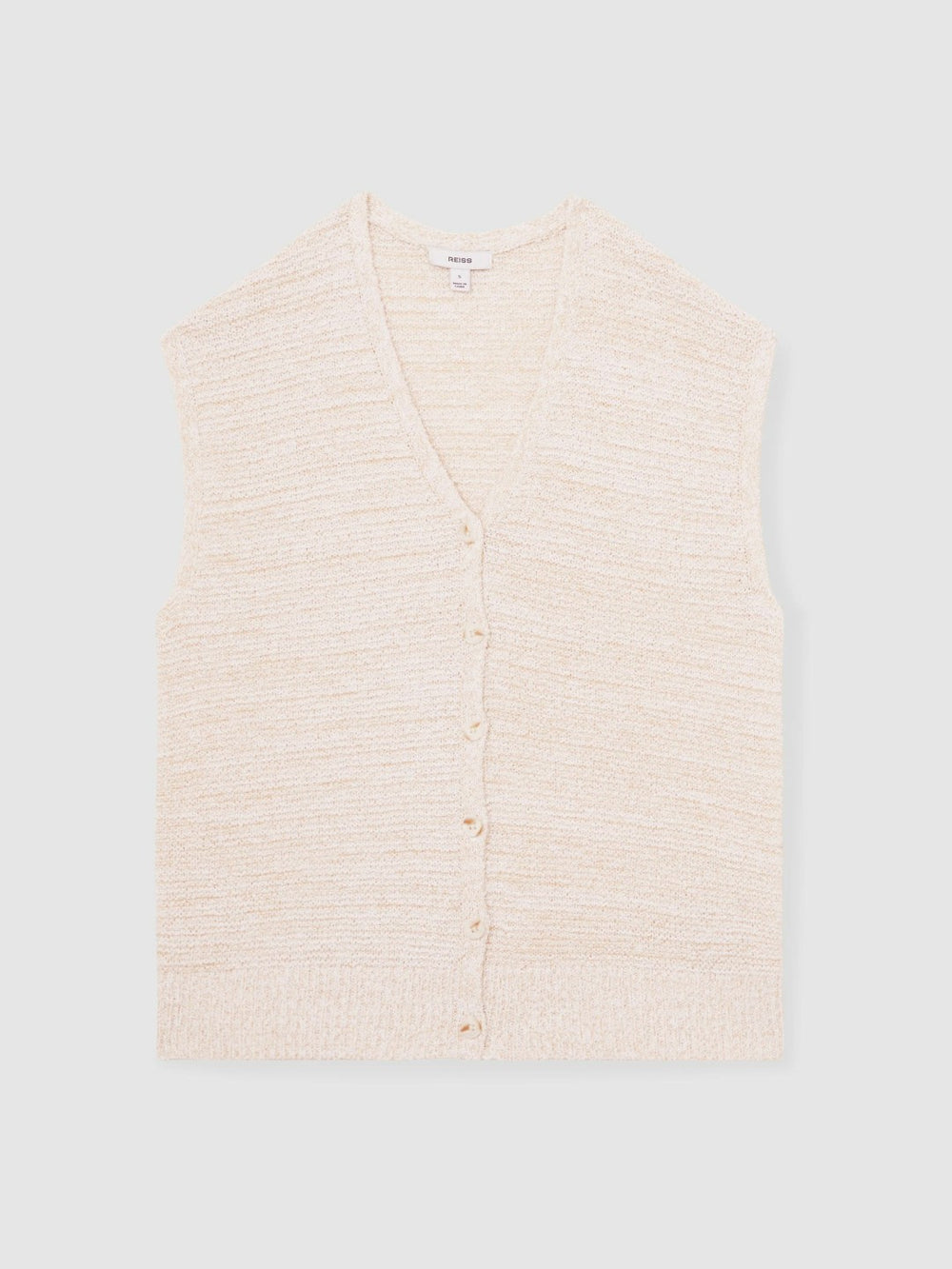 Cotton-Linen Button-Through Knit Top in Ivory