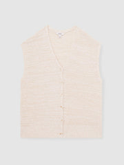 Cotton-Linen Button-Through Knit Top in Ivory