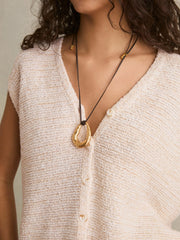Cotton-Linen Button-Through Knit Top in Ivory