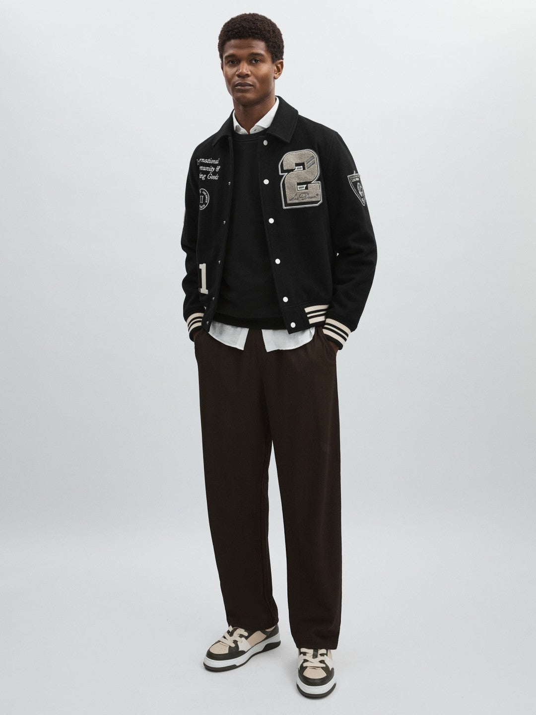Les Deux Wool-Blend Varsity Jacket in Black