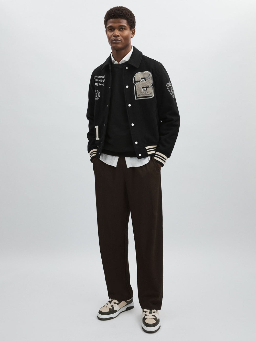 Les Deux Wool-Blend Varsity Jacket in Black