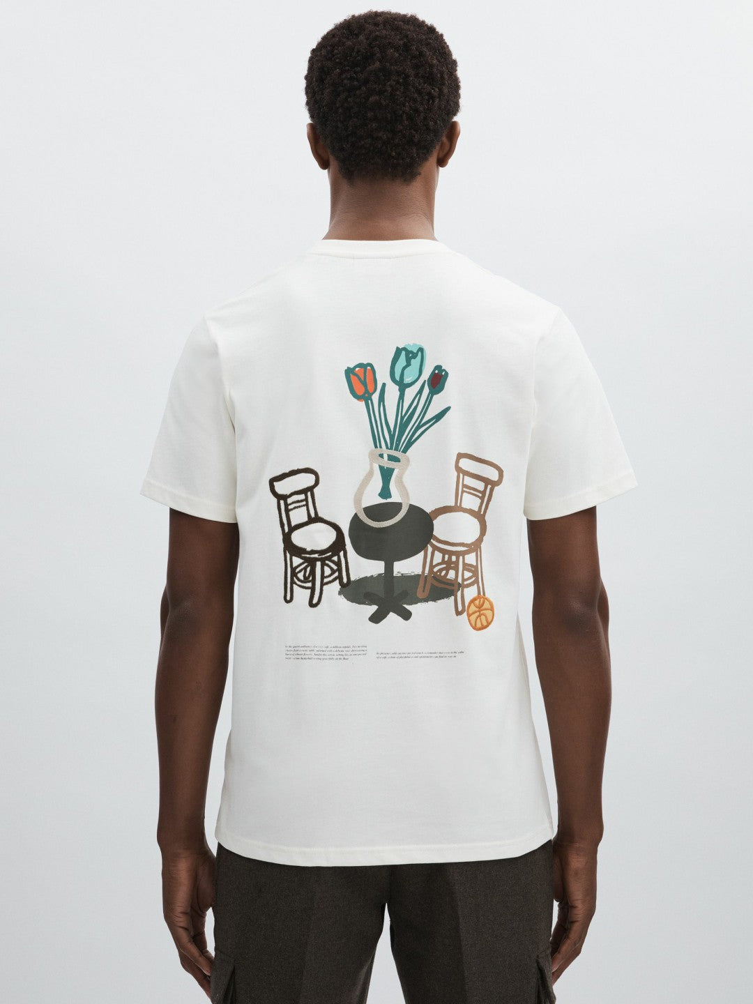 Les Deux 100% Cotton Café Print T-Shirt in Ivory Print