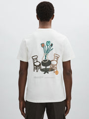 Les Deux 100% Cotton Café Print T-Shirt in Ivory Print