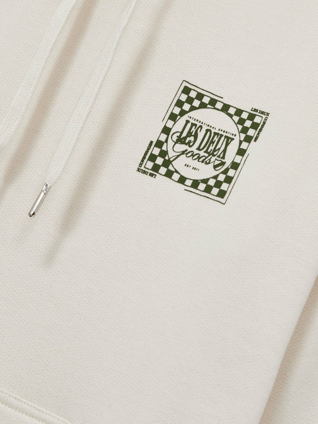 Les Deux 100% Cotton Goods Print Hoodie in Ivory/Green