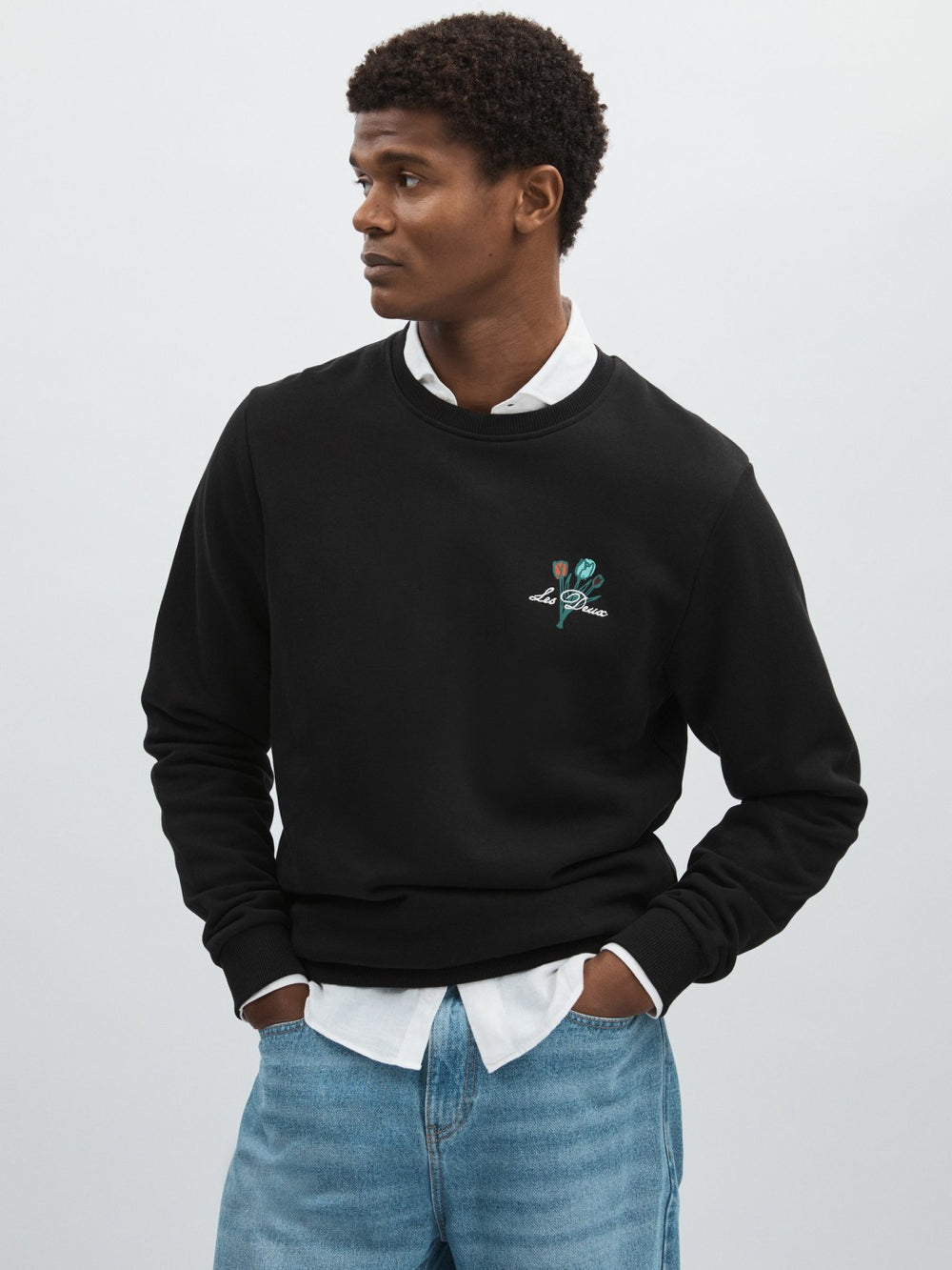 Les Deux Cotton Café Sweatshirt in Black Print