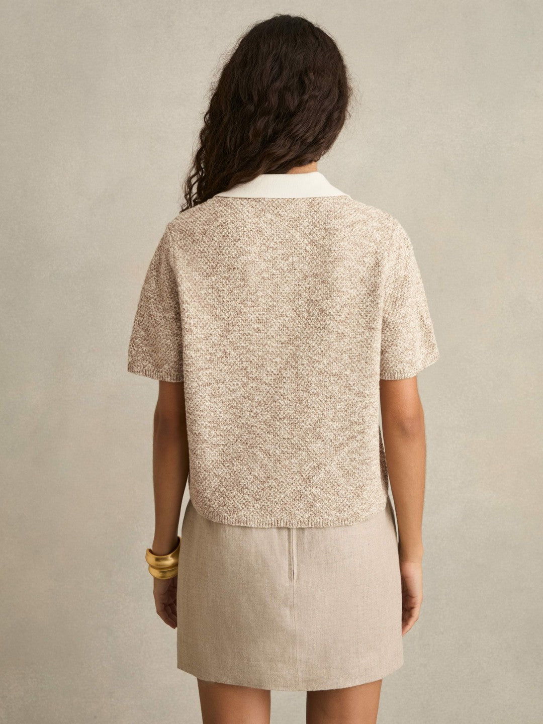 Cotton-Blend Knit Polo Shirt in Neutral