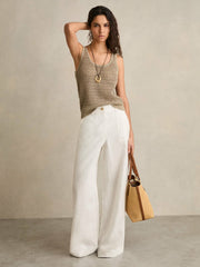 Linen Open Knit Vest in Stone