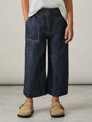 9-13 yrs Cotton-Linen Wide Leg Trousers in Indigo