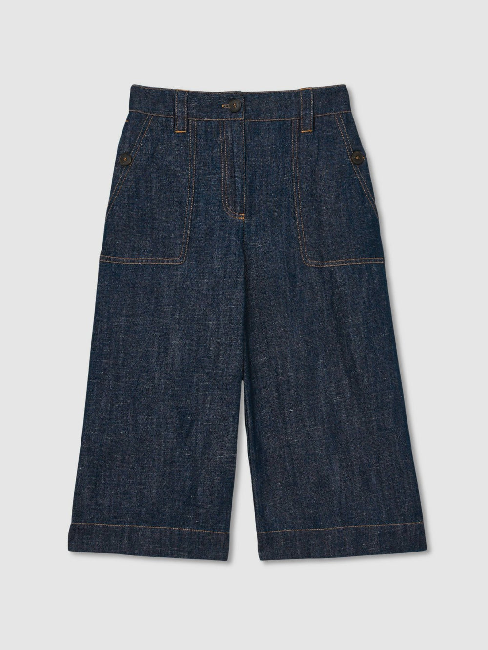 9-13 yrs Cotton-Linen Wide Leg Trousers in Indigo