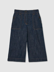 9-13 yrs Cotton-Linen Wide Leg Trousers in Indigo