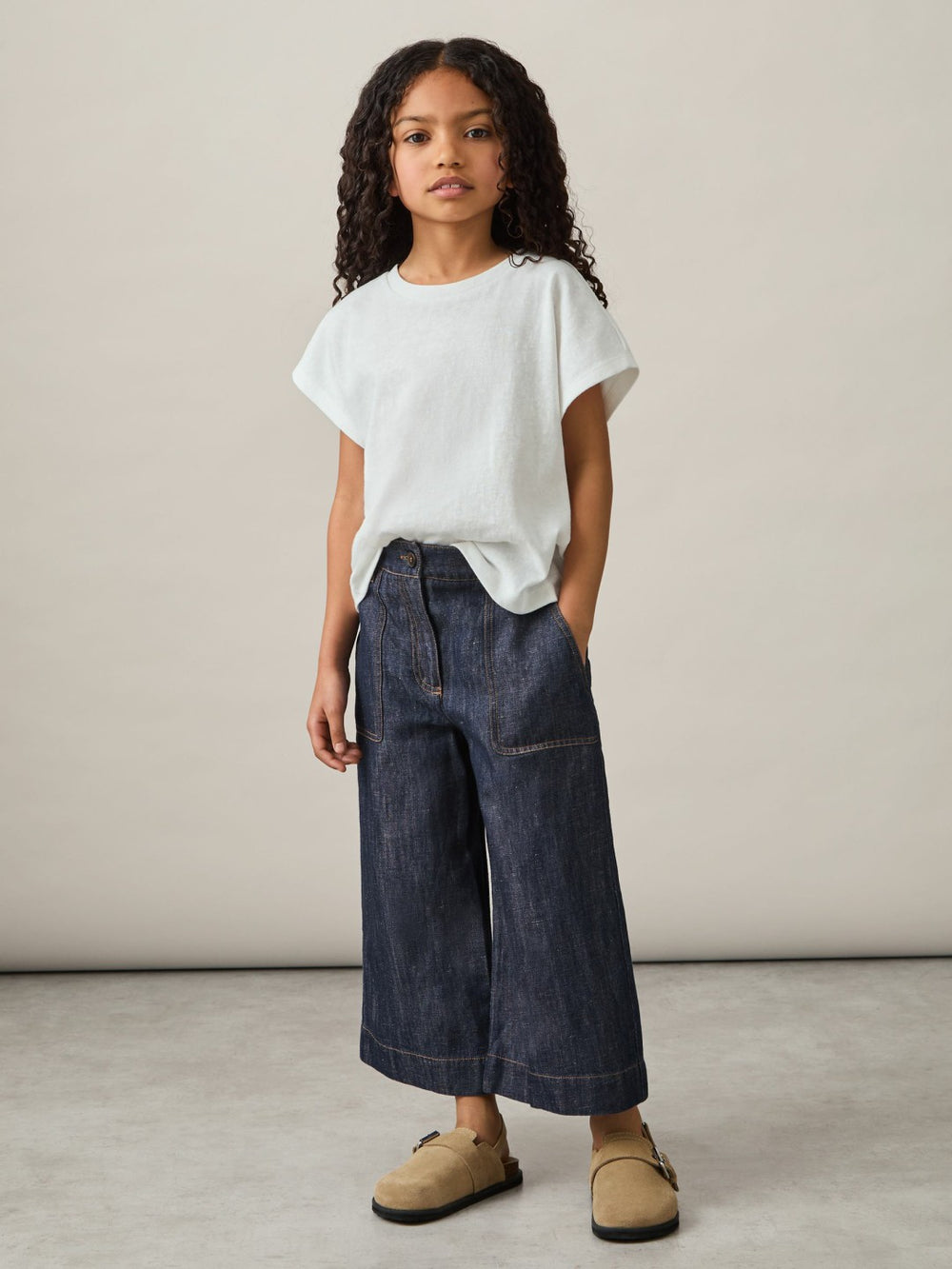 9-13 yrs Cotton-Linen Wide Leg Trousers in Indigo