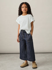 9-13 yrs Cotton-Linen Wide Leg Trousers in Indigo