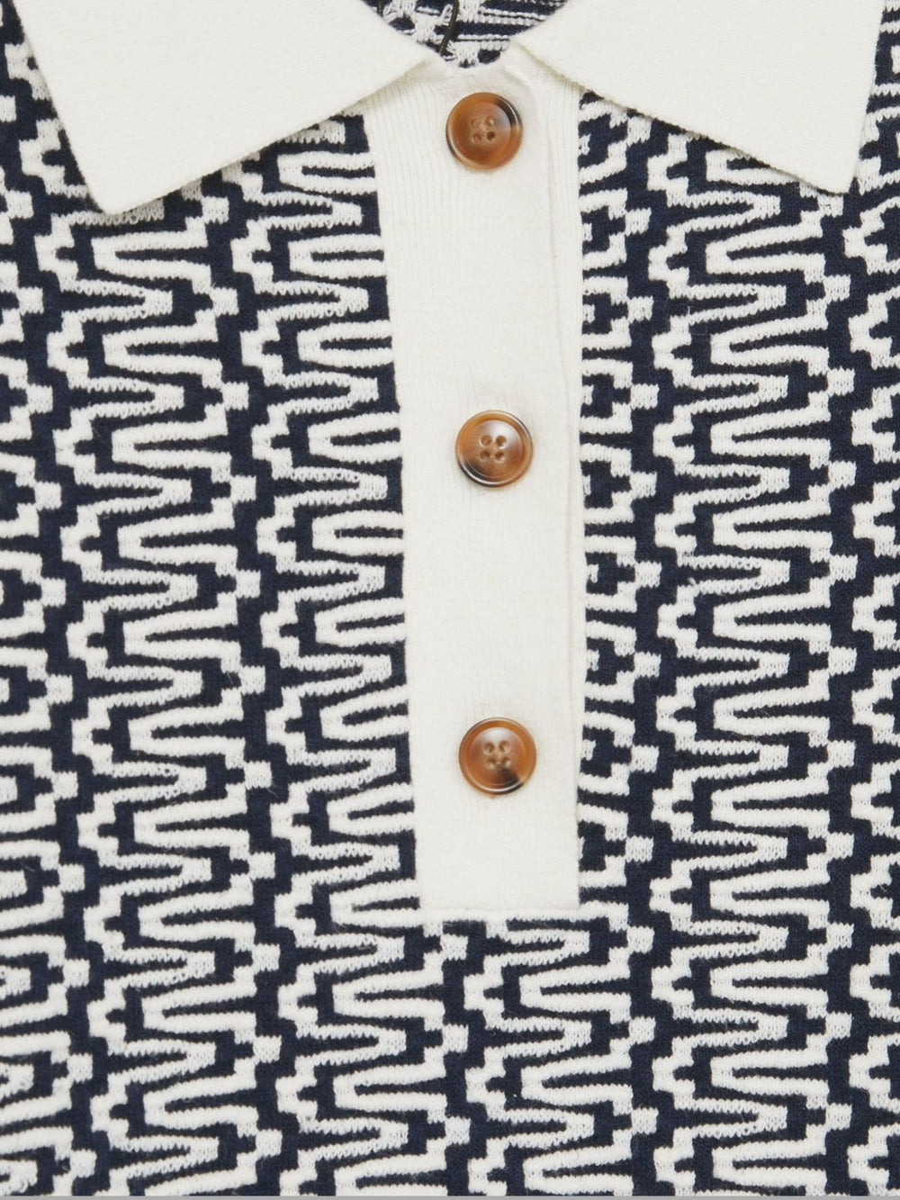 Zig-Zag Knit Polo Shirt in Blue/Ivory