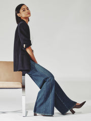 Petite Stretch-Cotton Wide-Leg Jeans in Mid Blue
