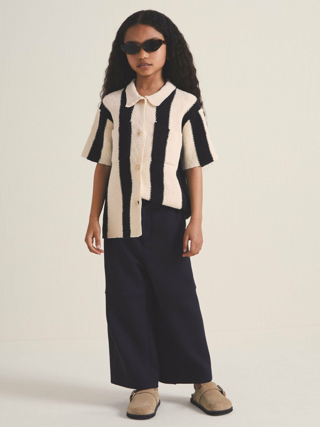 9-13 yrs  | Les 100 Ciels Stripe Knit Shirt in Black
