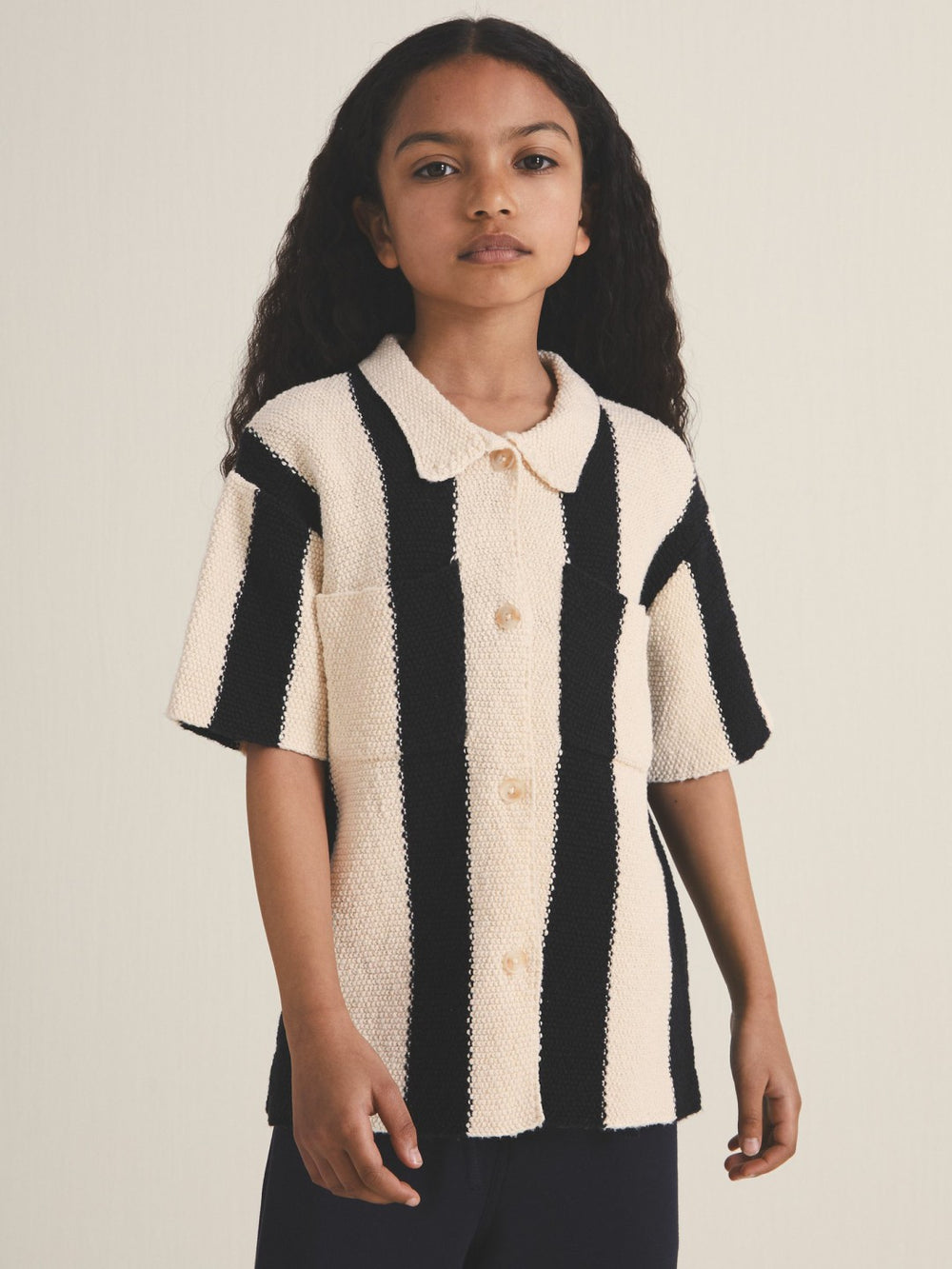 9-13 yrs  | Les 100 Ciels Stripe Knit Shirt in Black