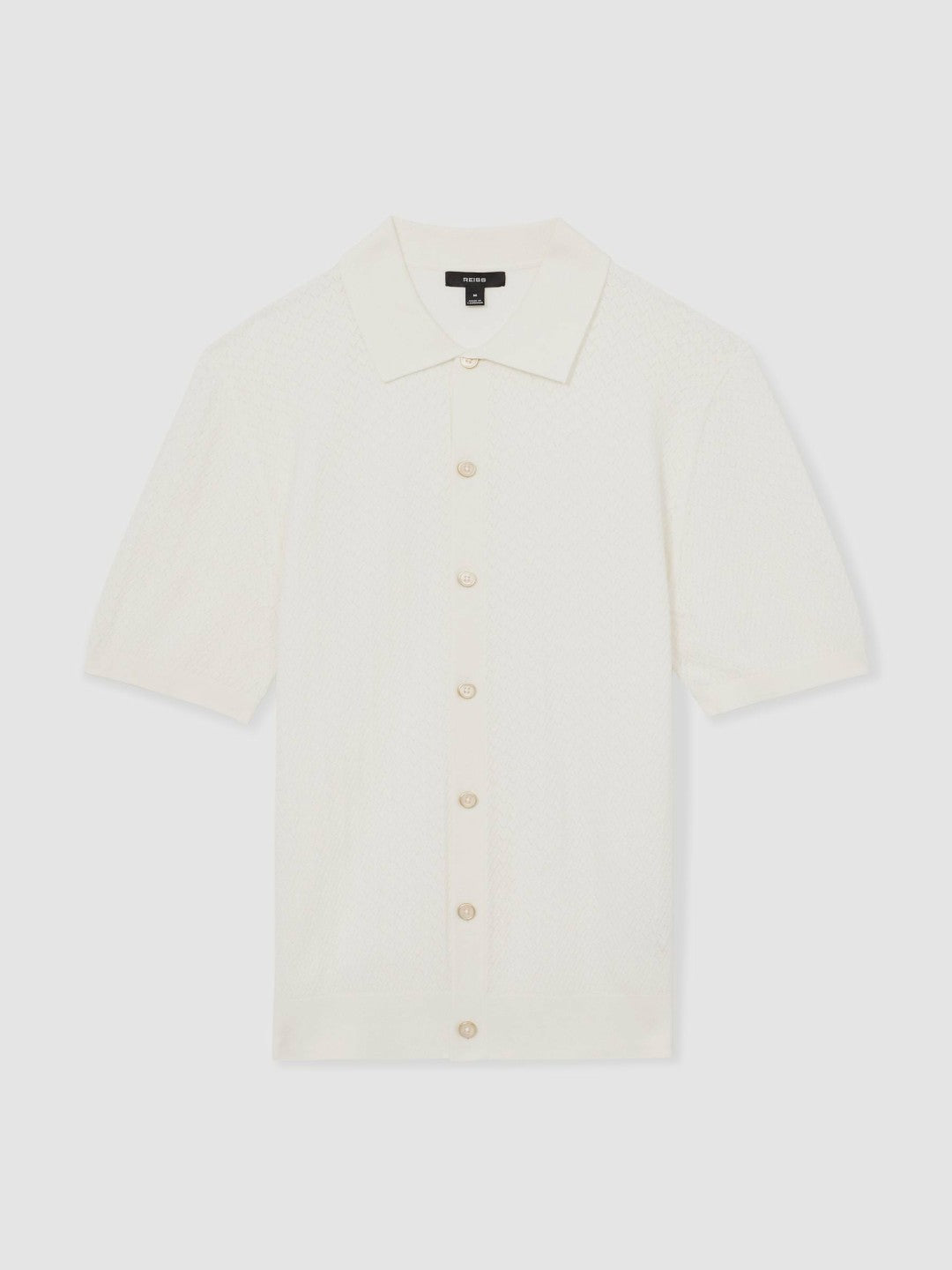 Textured Knit Button-Through Shirt in White