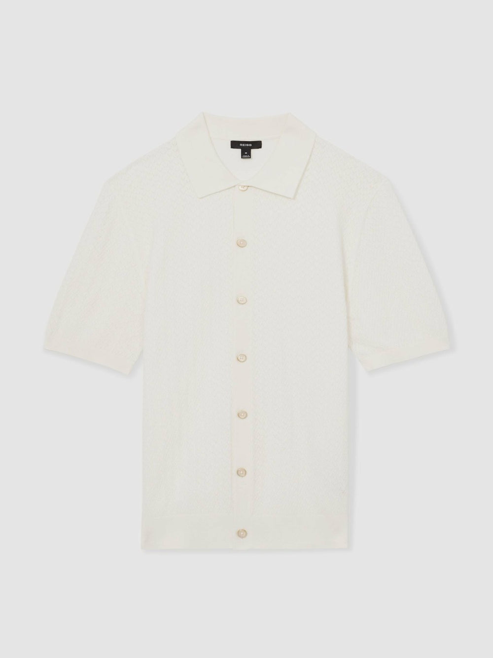 Textured Knit Button-Through Shirt in White