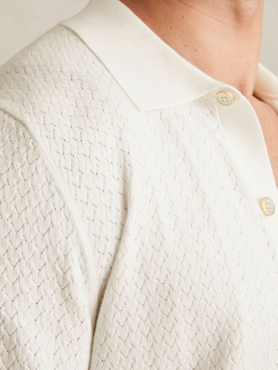 Textured Knit Button-Through Shirt in White