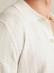 Textured Knit Button-Through Shirt in White
