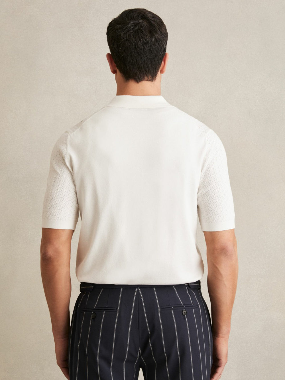 Textured Knit Button-Through Shirt in White
