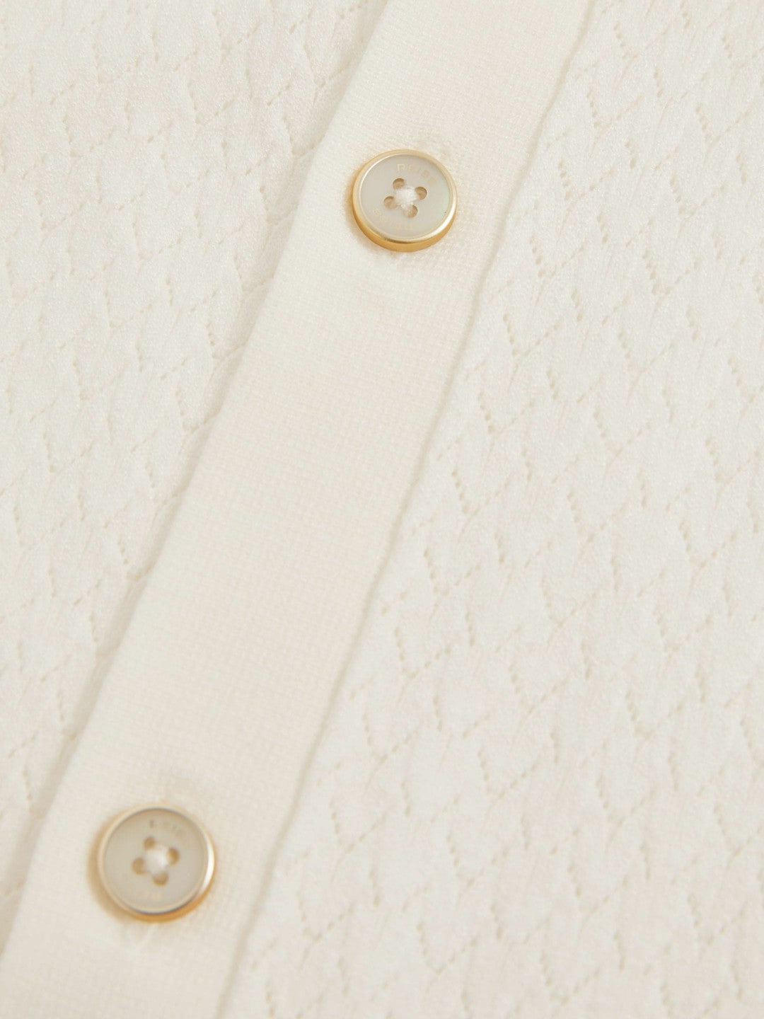 Textured Knit Button-Through Shirt in White