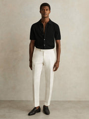 Textured Knit Button-Through Shirt in Black