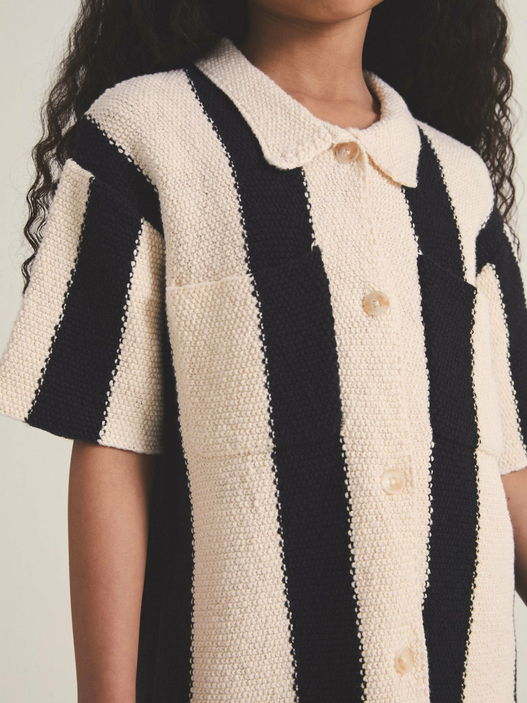 13-14 yrs  | Les 100 Ciels Stripe Knit Shirt in Black