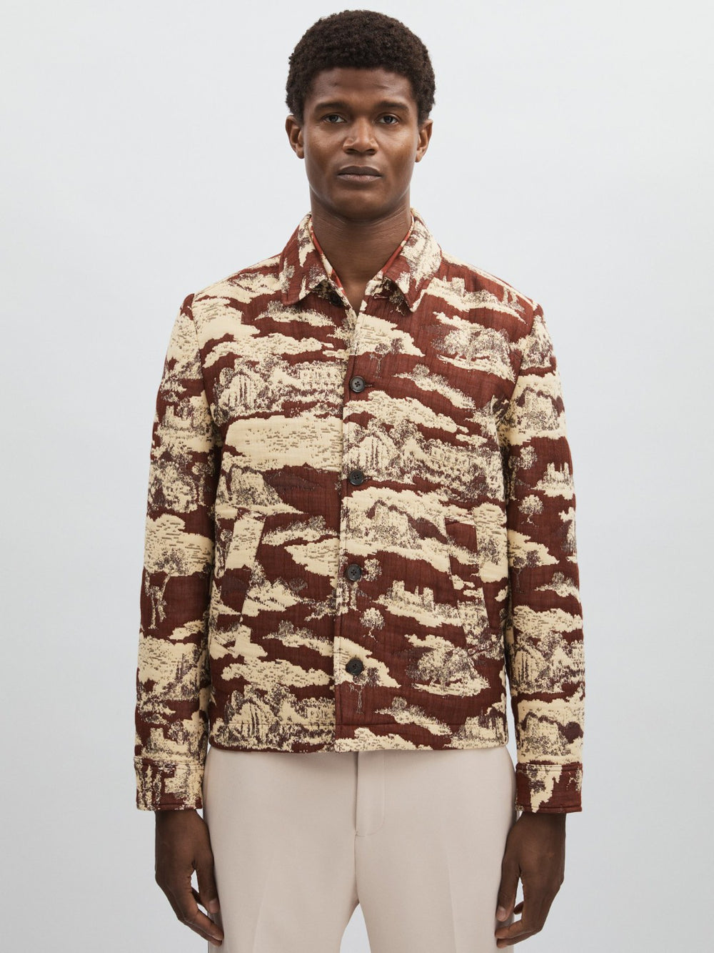 Les Deux Woven Ruins Overshirt in Red/Cream