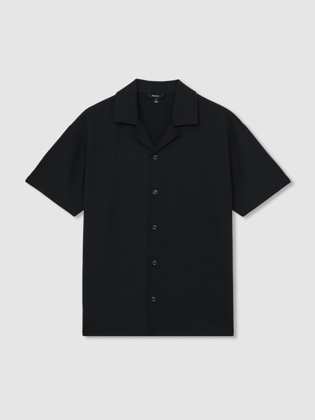 Textured Crepe Cuban Collar Shirt in Navy