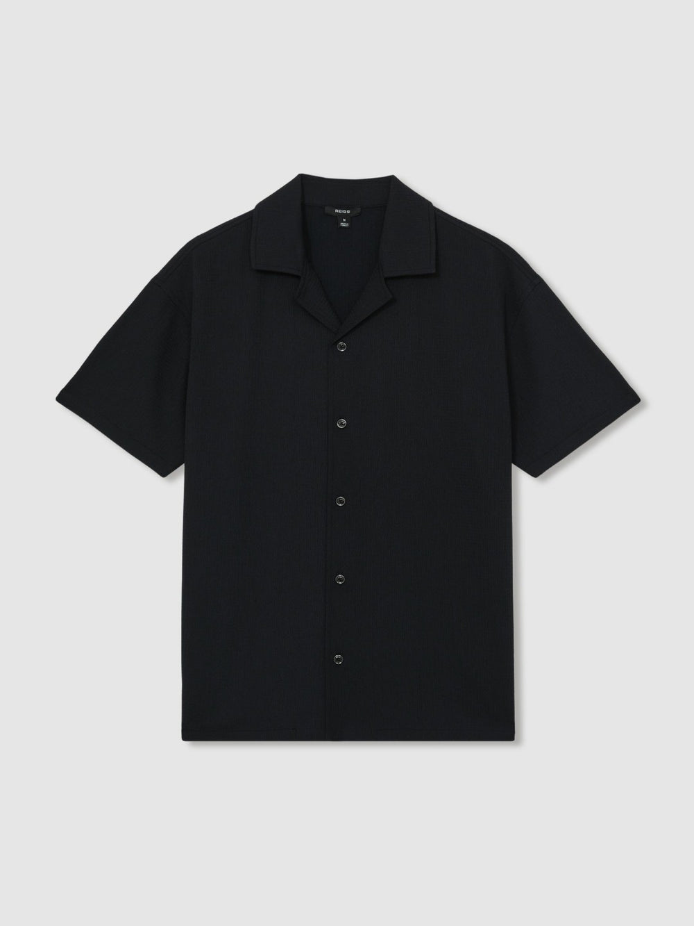 Textured Crepe Cuban Collar Shirt in Navy