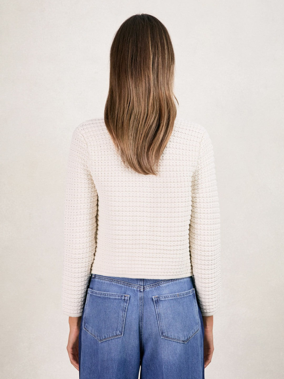 Paige Textured-Knit Cardigan in Ivory