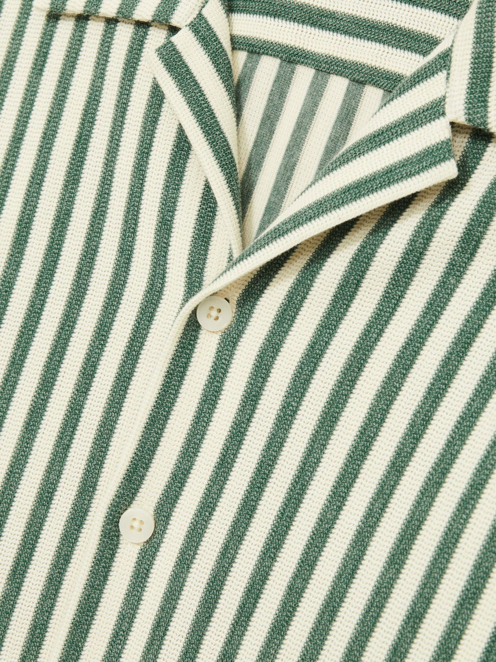 Textured Stripe Cuban-Collar Shirt in Green/White