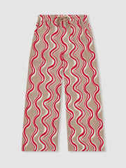 Cotton Linen Printed Trousers in Red