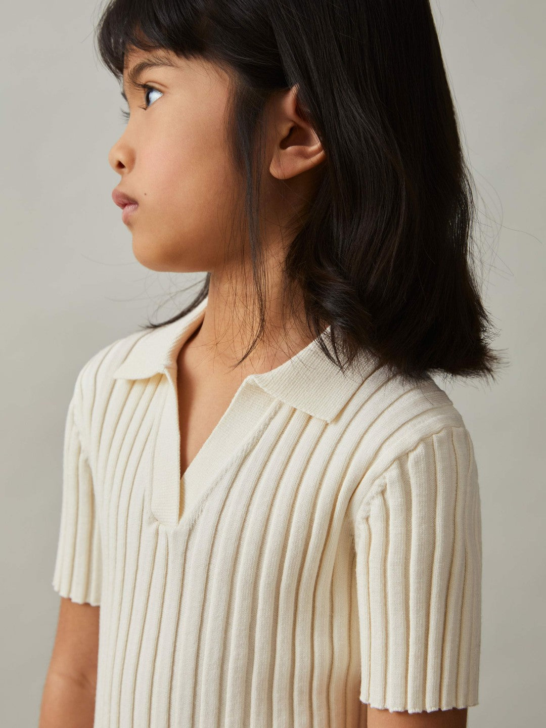 4-9 yrs Rib-Knit Polo Top in Ivory