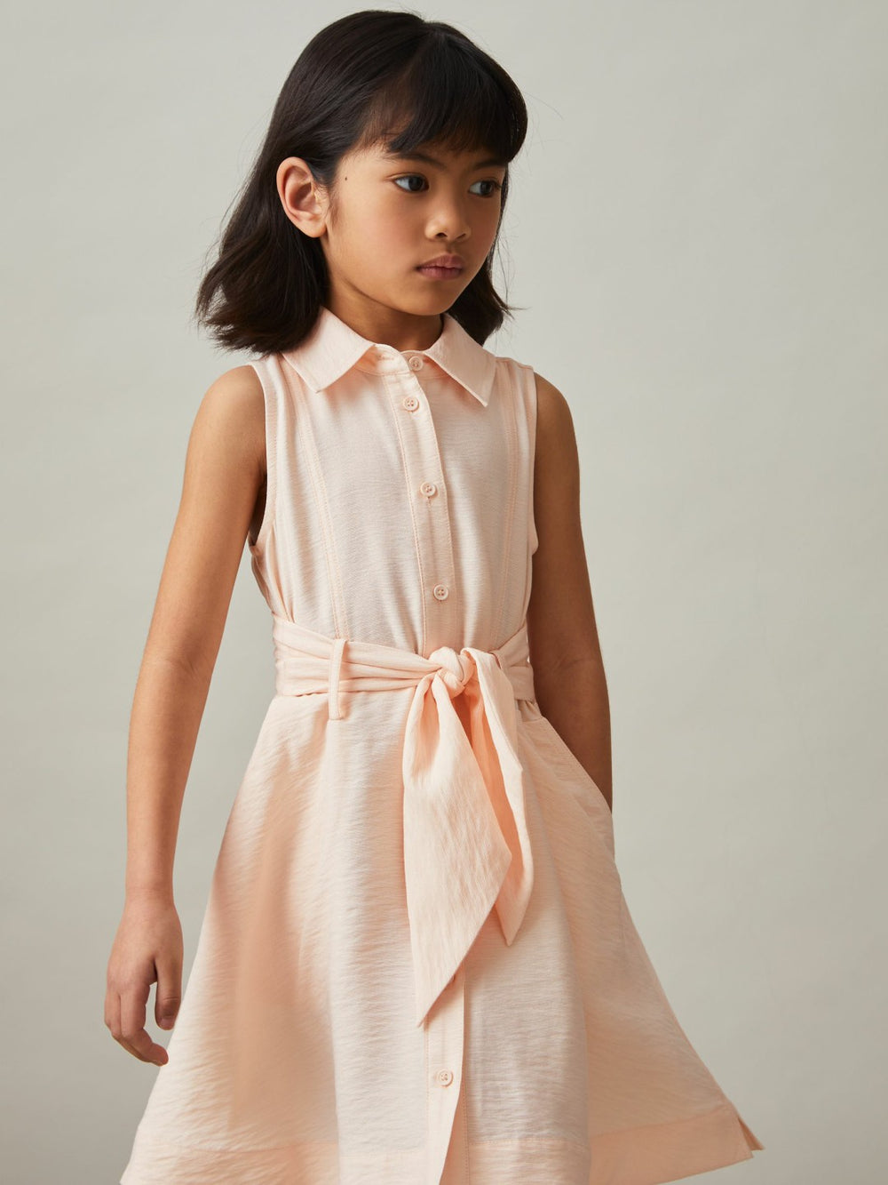 9-13 yrs Tie-Waist Collared Dress in Pink