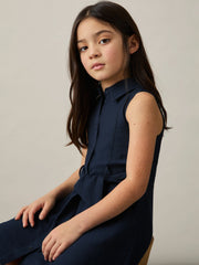 4-9 yrs Tie-Waist Collared Dress in Blue